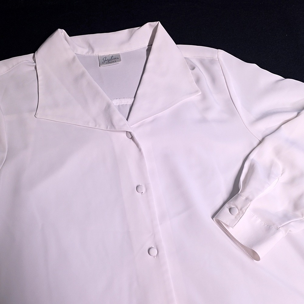 Vintage Jaclyn Smith Blouse Women Large White Long Sleeve Button Up Camp Collar